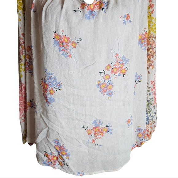 Lucky Brand Floral Print Blouse Size Large V-Neck 3/4 Sleeve Boho Peasant Fairy - Picture 3 of 16